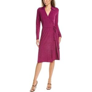 Brooks Brothers Pink Houndstooth Jersey Long Sleeve Wrap Dress